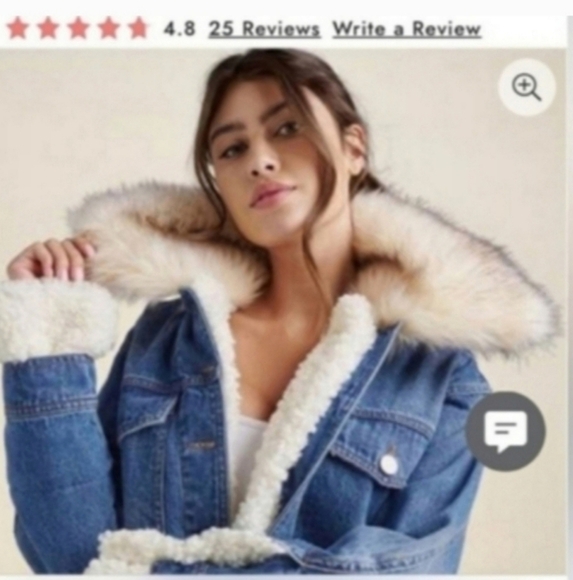 🍁🍂NWOT VENUS 2X FAUX FUR TRIM TRUCKER JEAN JACKET - Picture 1 of 4